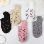 5 Pairs Polyester Elastane Floral Low Cut Boat Socks