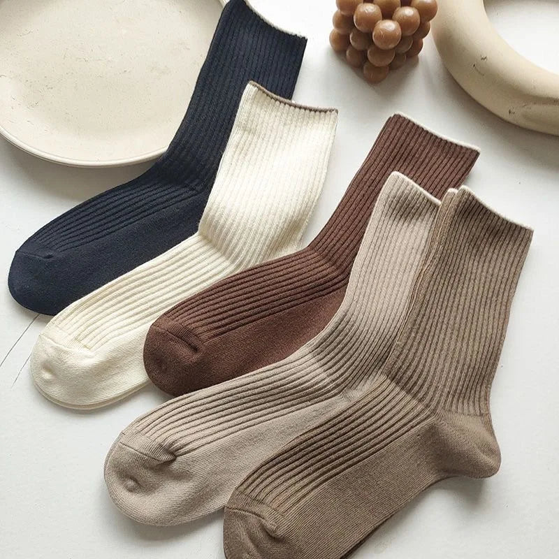 Cotton Blend Mid Length Casual Striped Socks