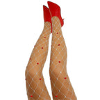Nylon Heart Rhinestone Fishnet Stockings