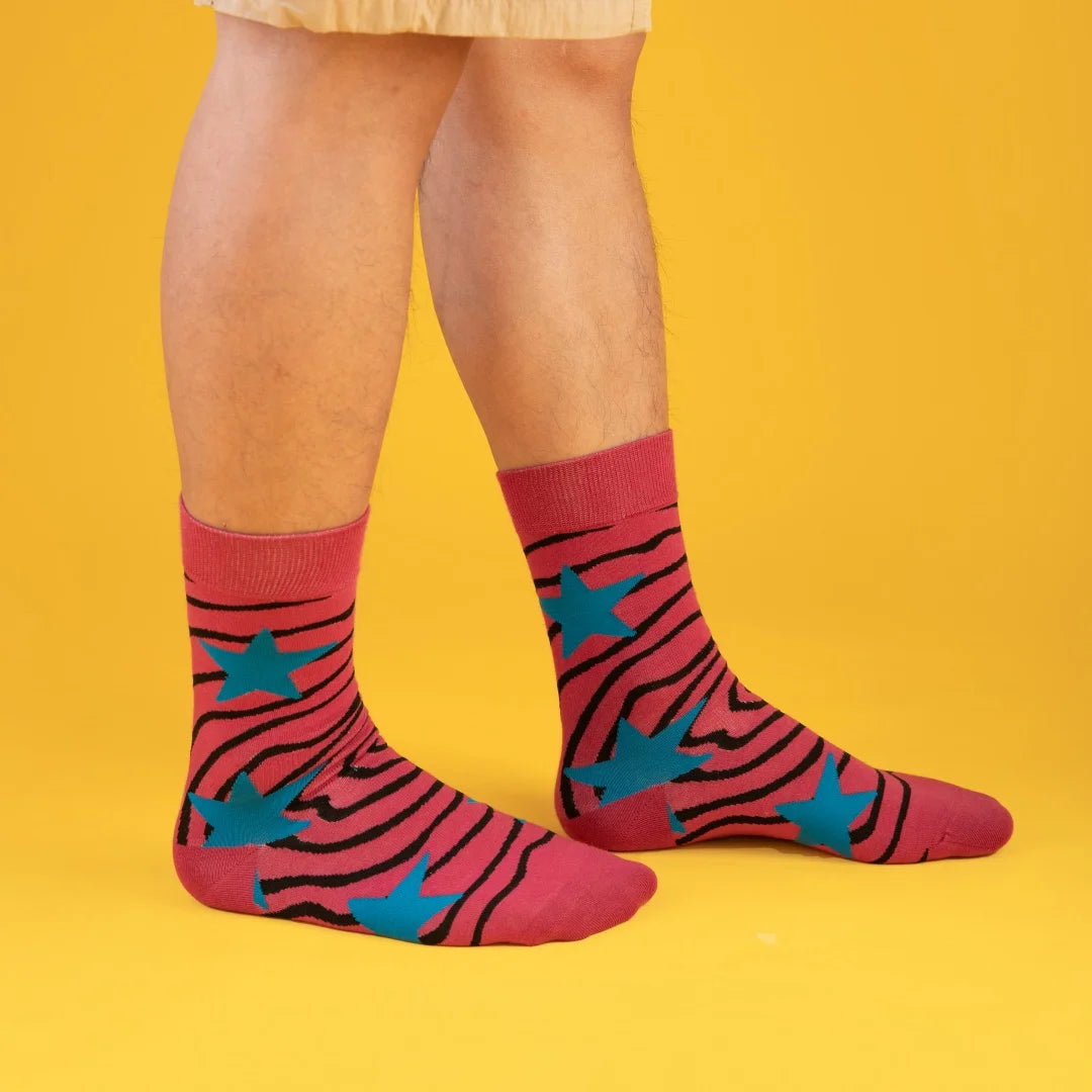 Cotton Blend Star Pattern Crew Socks