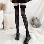 Lace Fishnet Thigh High Stockings Heart Pattern Over Knee Socks
