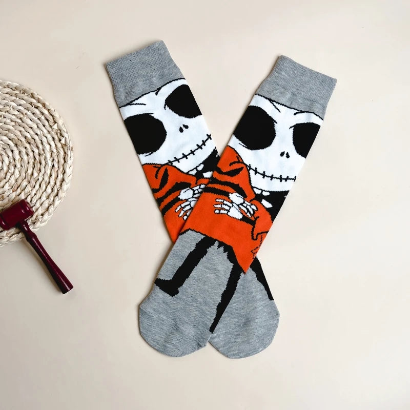 Halloween Skull Print Unisex Knit Mid Calf Socks - 6