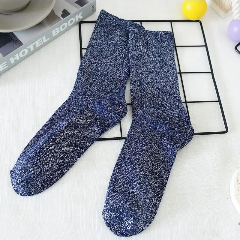 Metallic Knit Women Casual Socks - 41