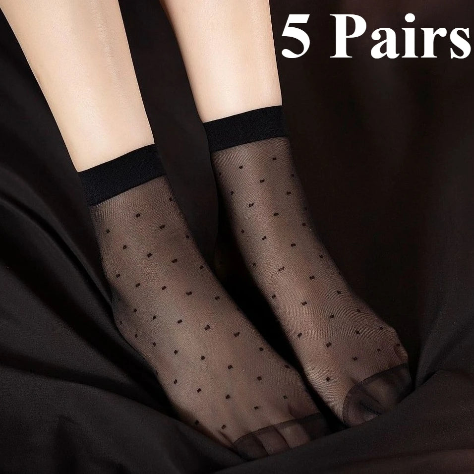 Polyester Elastane Polka Dot Sheer Dress Socks Five Pairs