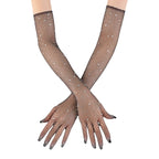 Polyester Elastane Mesh Rhinestone Long Gloves