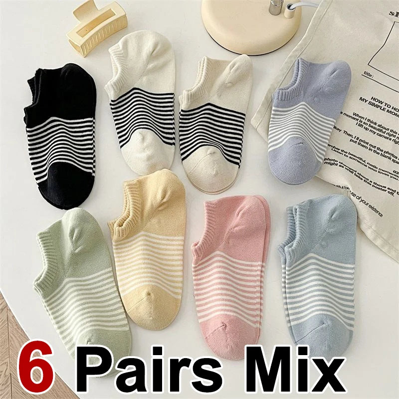 Polyester Elastane Striped Low Cut Casual Socks