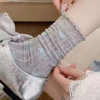 Polyester Blend Bow Pattern Mid Calf Socks Four Pack