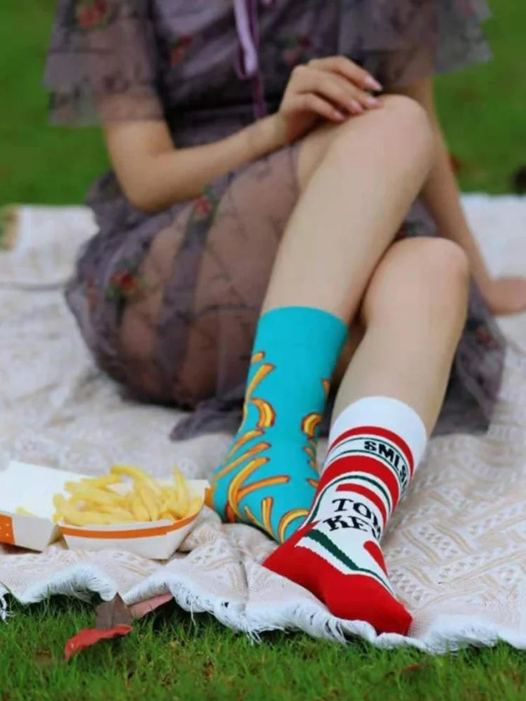 Cotton Blend Novelty Food Print Mid Calf Unisex Socks - 7