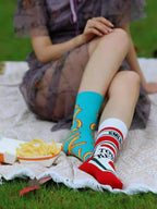 Cotton Blend Novelty Food Print Mid Calf Unisex Socks