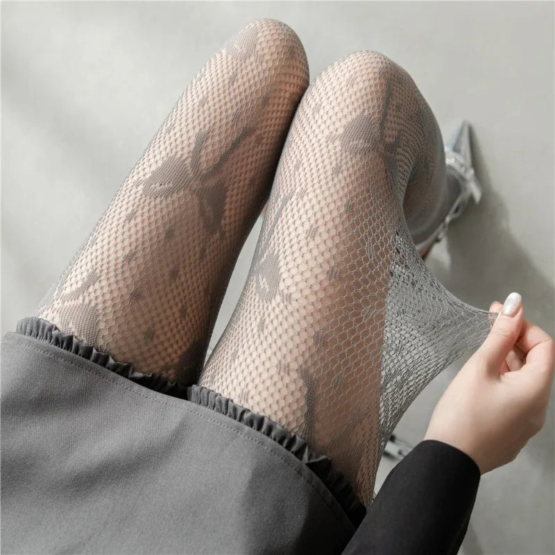 Nylon Elastane Bow Pattern Mesh Tights