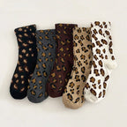 Polyester Elastane Leopard Print Casual Crew Socks