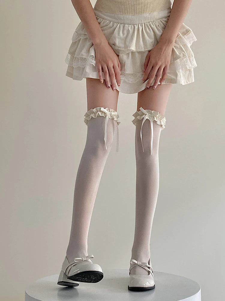 Polyester Spandex Lolita Bow Knee High Socks