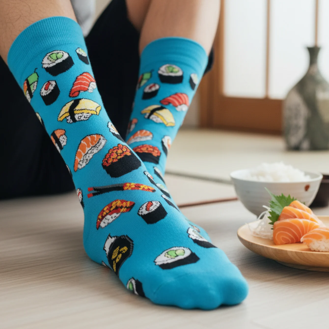 Polyester Elastane Sushi Print Crew Socks - 1