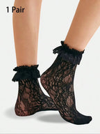Polyester Elastane Floral Lace Ankle Socks