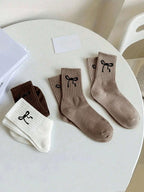 Polyester Elastane Blend Crew Socks Bow Pattern Unisex Footwear