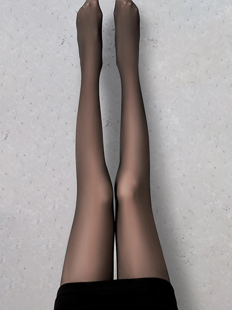 Polyester Elastane Fleece Lined Thermal Pantyhose - 4