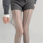 Red Nylon Striped Fishnet Tights for Women