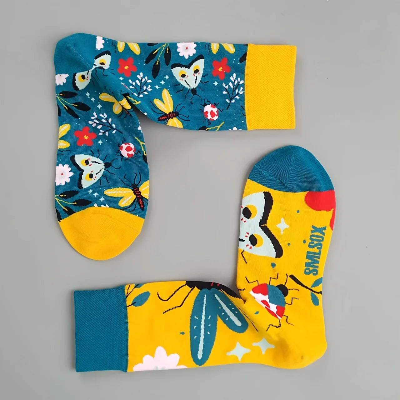 Cotton Blend Butterfly Ladybug Print Mid Calf Socks