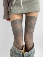 Floral Lace Over The Knee Stockings