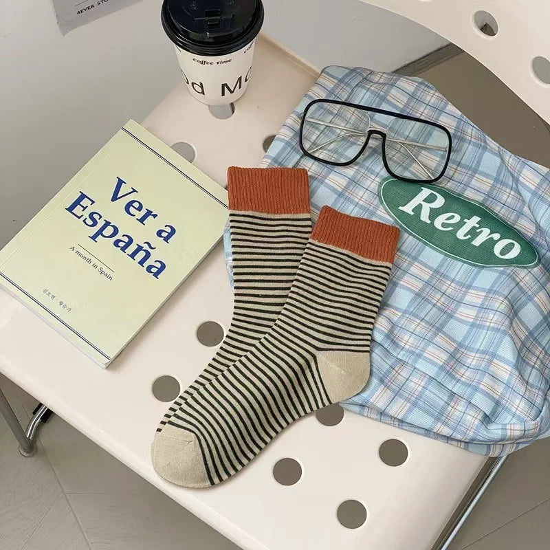 Striped Polyester Elastane Crew Socks Women