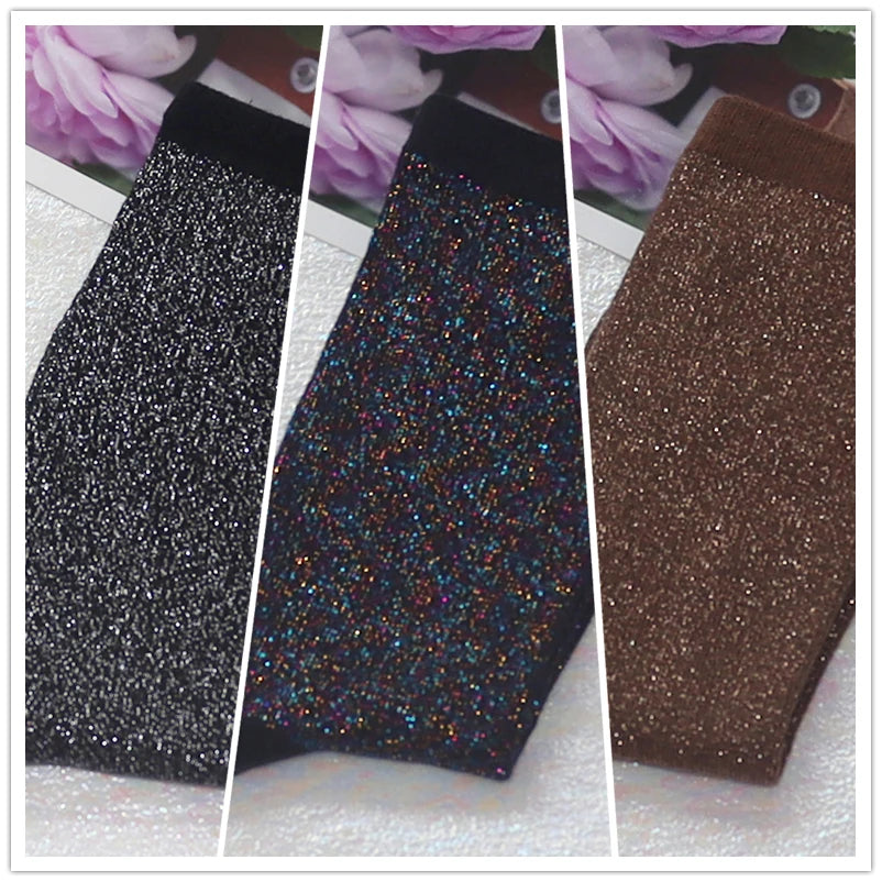 Cotton Blend Glitter Knit Women Casual Crew Socks