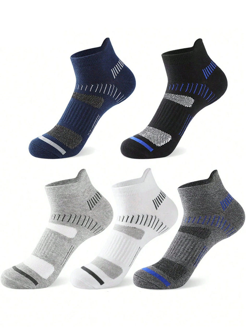 5 Pairs Polyester Elastane Knit Ankle Crew Socks