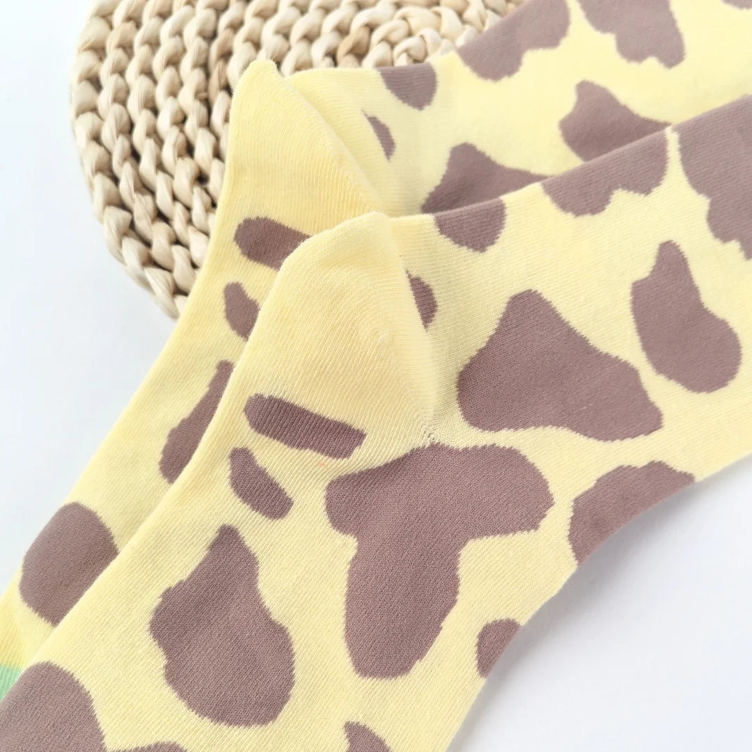 Cotton Blend Giraffe Print Mid Calf Socks - 5