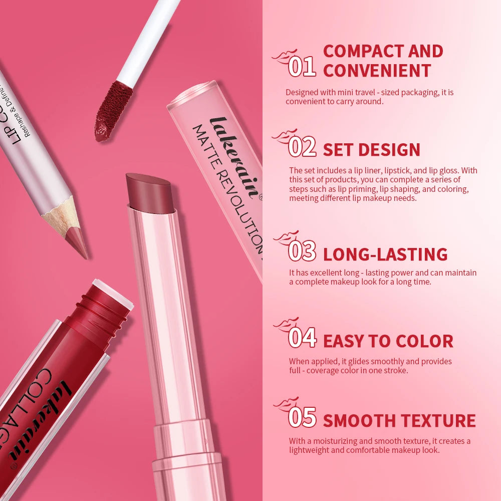 Mini Lip Liner Lipstick and Lip Gloss Makeup Set