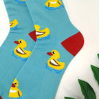 Cotton Blend Yellow Duck Pattern Casual Mid Calf Socks