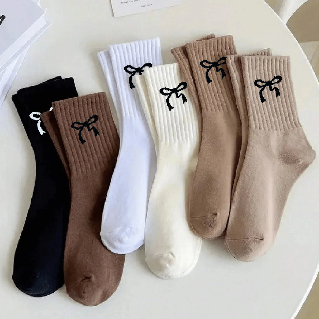 Polyester Elastane Women Bow Crew Socks
