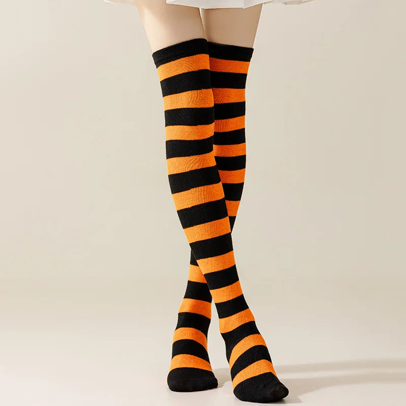 Striped Nylon Polyester Over Knee High Stockings - 19