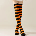 Striped Nylon Polyester Over Knee High Stockings