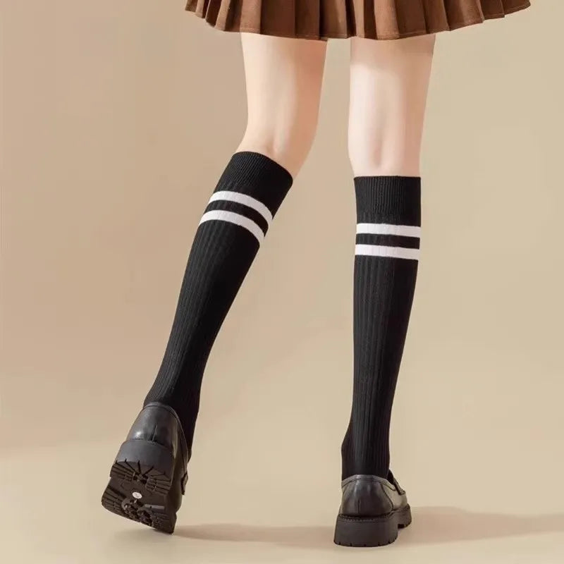 Cotton Polyester Striped Knee High Casual Socks - 5
