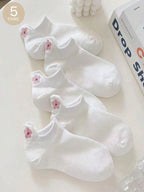Polyester Blend Floral Print Low Cut Ankle Socks 5 Pack