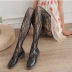 Nylon Floral Fishnet Stockings Breathable Lace Thigh High Tights