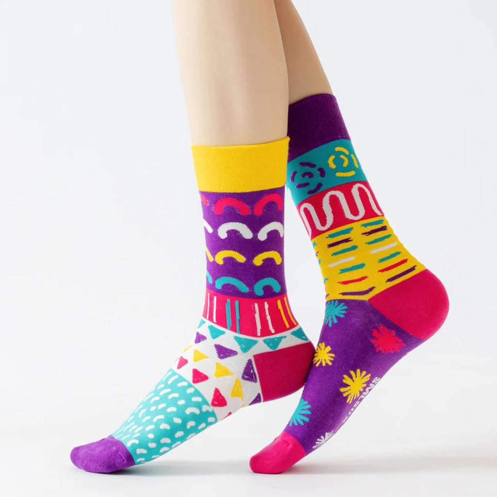 Cotton Blend Geometric Pattern Mid Calf Socks
