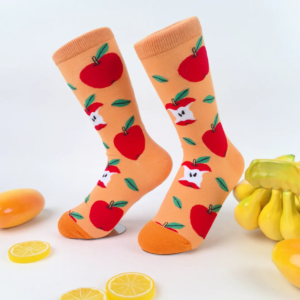 Cotton Blend Apple Print Mid Calf Casual Socks
