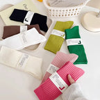Cotton Blend Ribbed Crew Socks for Women