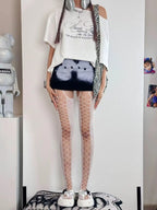 White Nylon Suspender Fishnet Pantyhose