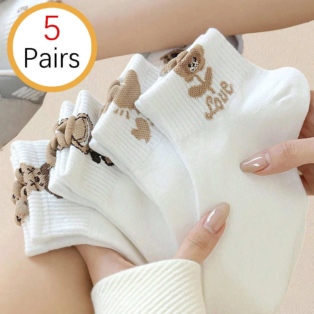 Polyester Elastane Teddy Bear Print Casual Ankle Socks for Women - 18