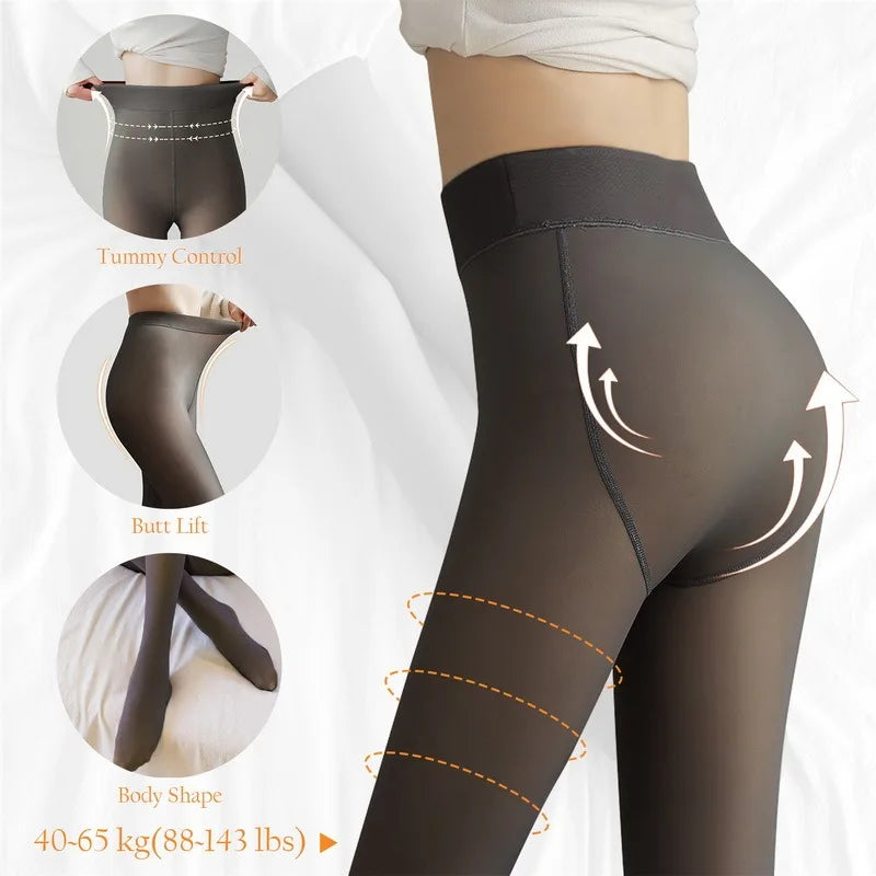 Fleece Lined Translucent Elastic Thermal Tights