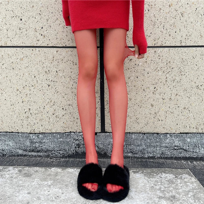 Red Nylon Polyester Slim Tights - 6