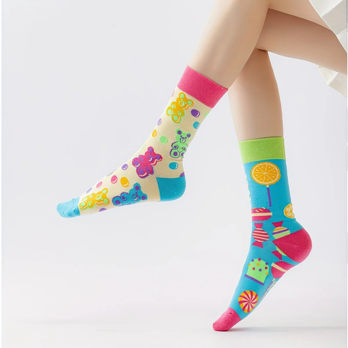 Cotton Blend Mid Calf Candy Print Casual Socks