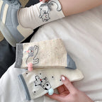 Polyester Elastane Cartoon Animal Mid Tube Socks for Women