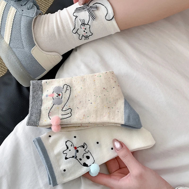 Polyester Elastane Cartoon Animal Mid Tube Socks for Women