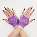 Nylon Elastane Rhinestone Fishnet Fingerless Gloves