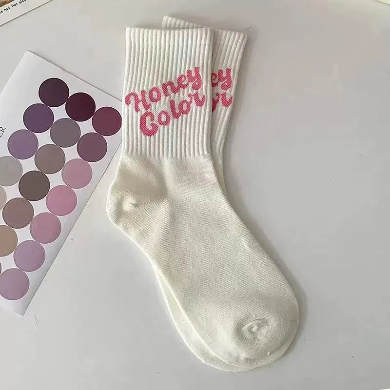 Polyester Elastane Cartoon Printed Mid Tube Casual Socks - 10