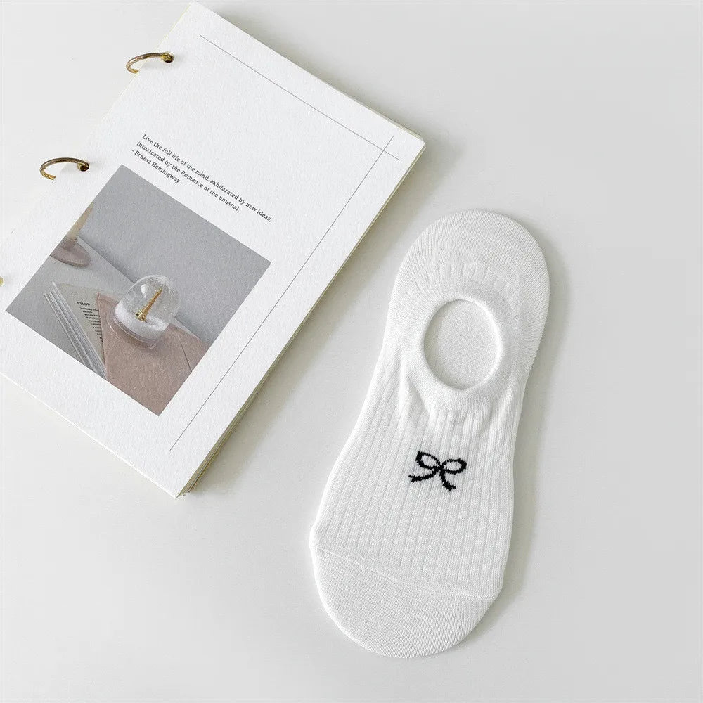 Cotton Polyester Invisible No Show Bow Socks - 19