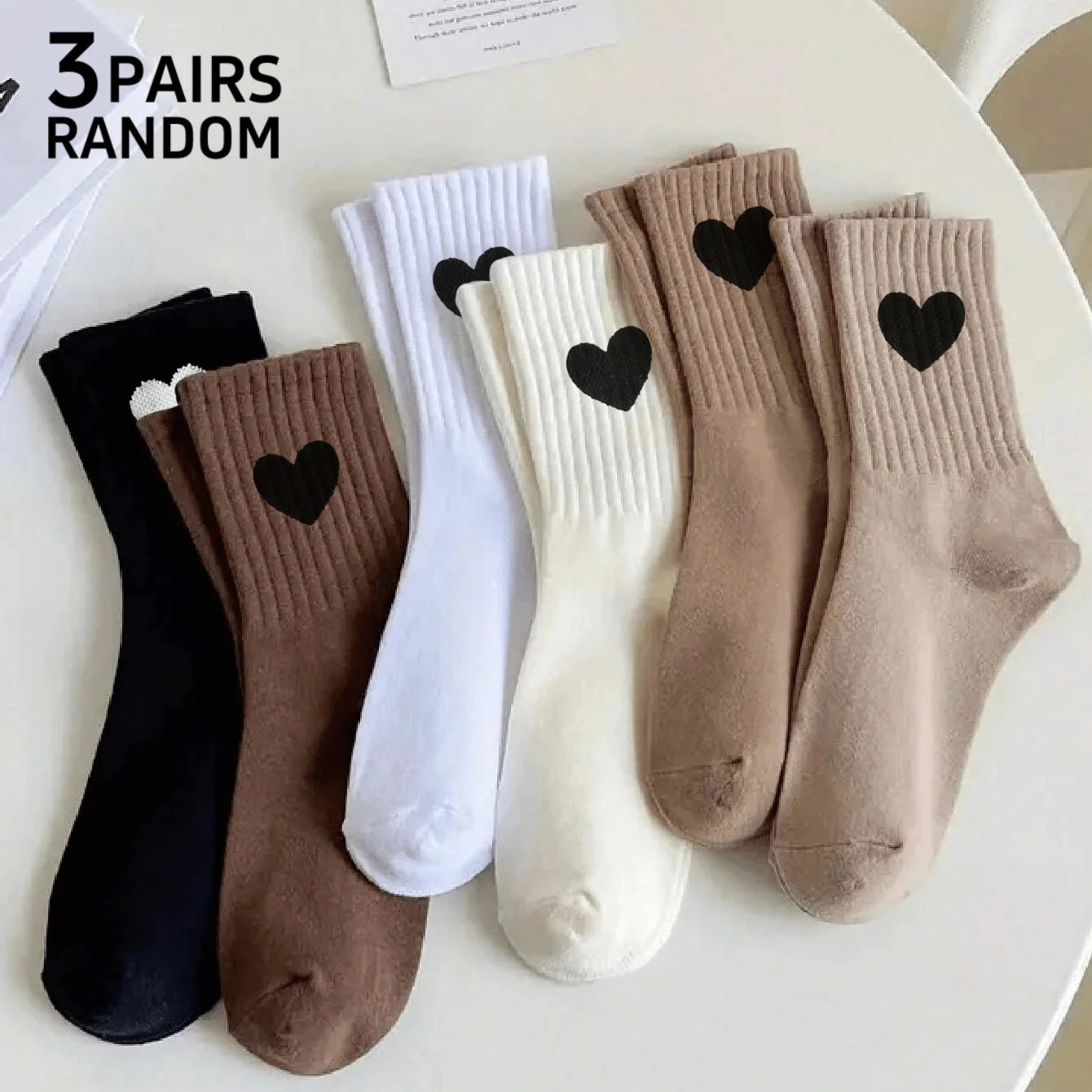 Polyester Elastane Heart Pattern Mid Tube Casual Socks - 9