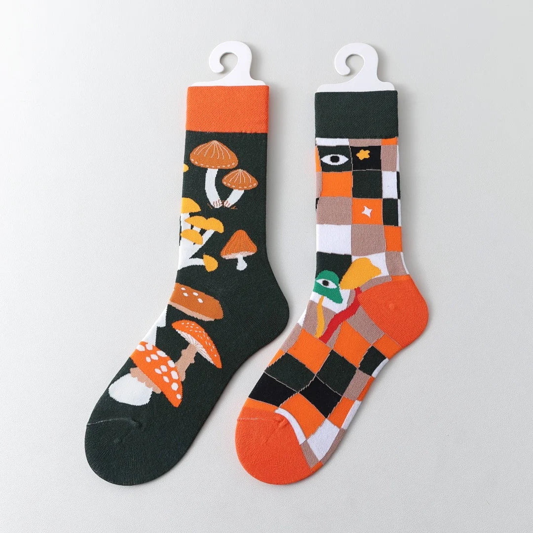 Cotton Blend Mushroom Print Mid Tube Casual Socks - 6